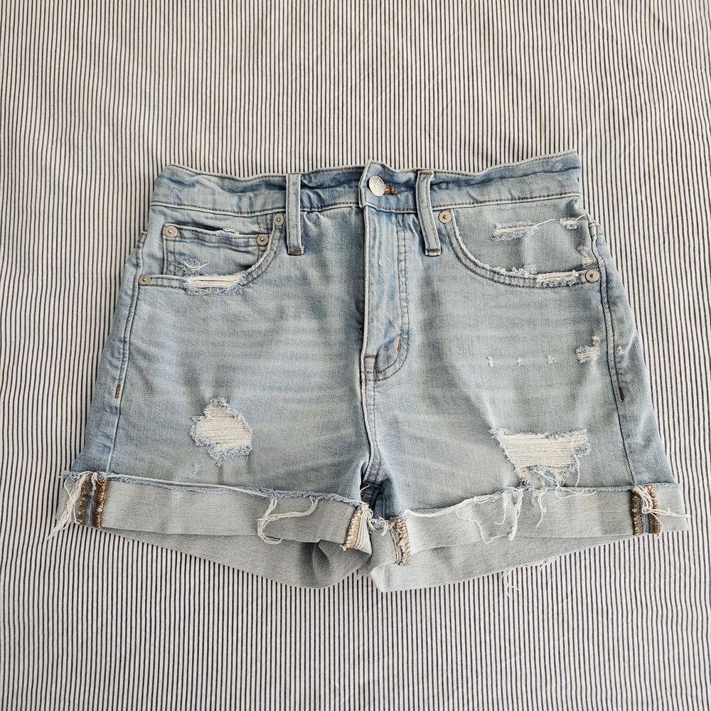 Madewell Distressed Light Blue Denim Shorts